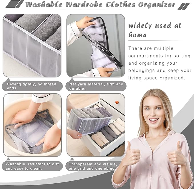 ULENDIS 9 Pack Wardrobe Clothes Organizer for Drawers, Foldable Clothes Drawer Mesh Separation Box, Drawer Dividers for Clothes Pants Jeans T Shirt (2Jeans+2Bra+(Legging+Shirt+Panties+Sock)*1)