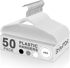 SMARTOR Plastic Hangers 50 Pack - Thin Clothes Hangers Heavy Duty | Durable | Lightweight | Space Saving | Slim | Flexible - Dorm Room Essentials for College Students - White