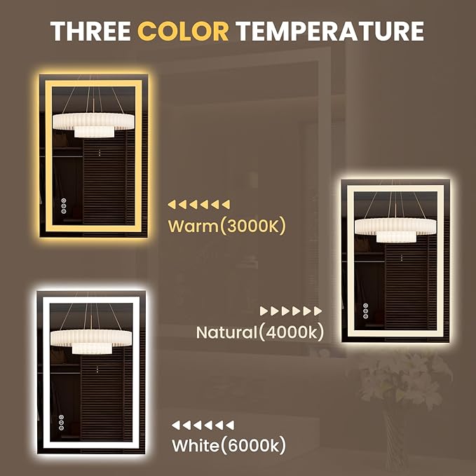 LOAAO 23.6"x35.4" LED Mirror for Bathroom, Lighted Bathroom Mirror with Lights, Anti-Fog, Dimmable, Memory Function, Clear Reflection