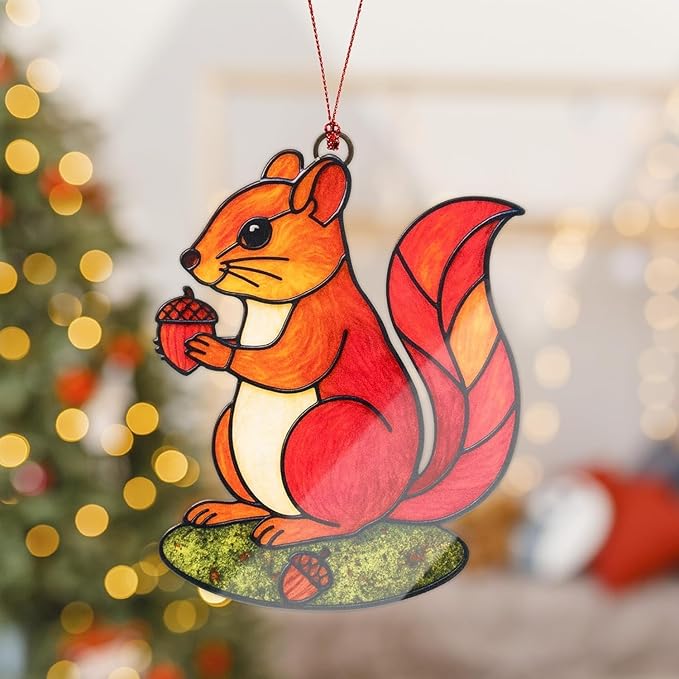 Squirrel Ornament for Tree, Squirrel Christmas Ornaments 2026, Animal Christmas Ornaments, Squirrel Gifts for Women, Woodland Creature Christmas Decor, Suncatcher Holiday Animal Ornaments for Tree