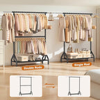 EAGMAK Double Rod Clothing Rack Load 622 LBS, Heavy Duty Clothes Rack for Hanging Clothes, 82.68 inch High Garment Rack with Sotrage Shelves, Metal Clothing Hanger Closet Wardrobe Organizer (Black)