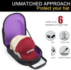 Hard baseball hat case, Hat Carrier Travel Case with Adjustable Shoulder Strap, Hat cap case for 6 Baseball Caps - Perfect for Traveling & At-Home Storage (Black with Purple)