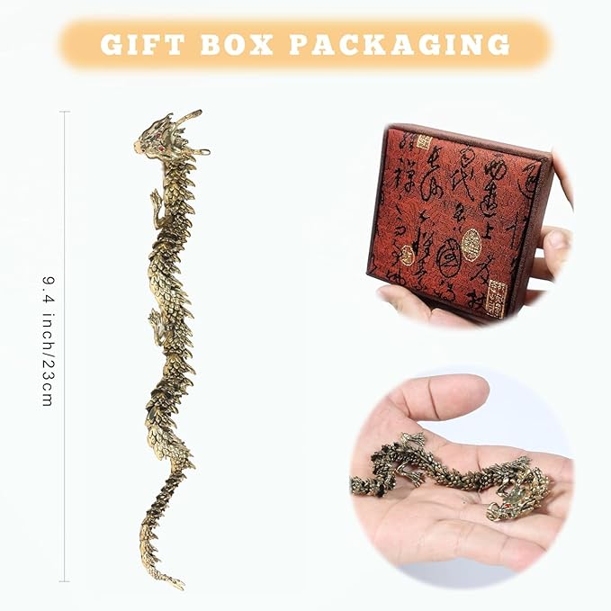 LIYAOLI 3D Articulated Chinese Dragon Statue Metal Copper Dragon 9 Inch Luck Dragon for Home Office Desk Decoration
