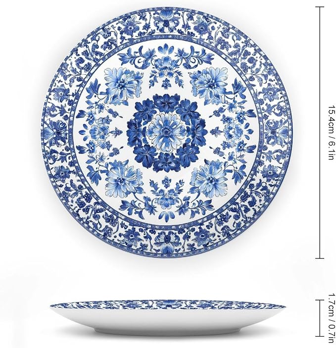Blue Ceramic Decorative Plate, Blue And White Pottery Decorative Dish with Stand, Chinese Blue And White Porcelain Bone China Decorative Plates Art Porcelain Plate for Living Room Hallway Table Decor