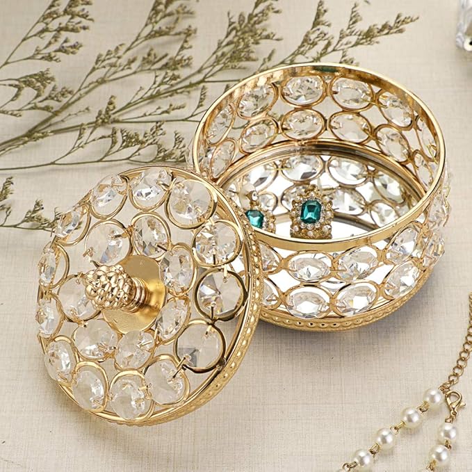 Hipiwe Crystal Mirrored Jewelry Box Jewelry Trinket Organizer Box Home Decor Ring Earrings Necklace Storage Holder Keepsake Box