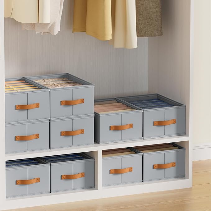 DIMJ Large Wardrobe Clothes Organizer - 8 Packs Fabric Closet Storage Organizer with Handles, Foldable Closet Organizers Dividers for Clothing Jeans Pants Sweater T-shirt