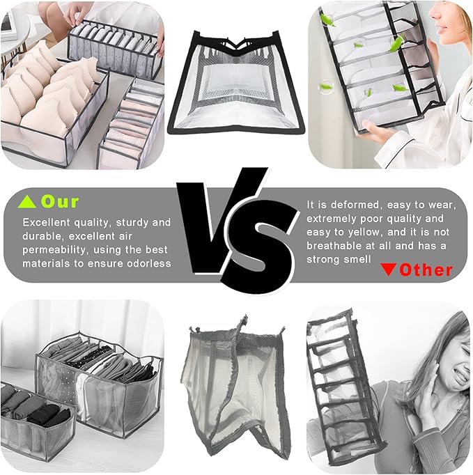 ULENDIS 9 Pack Wardrobe Clothes Organizer for Drawers, Foldable Clothes Drawer Mesh Separation Box, Drawer Dividers for Clothes Pants Jeans T Shirt (2Jeans+2Bra+(Legging+Shirt+Panties+Sock)*1)