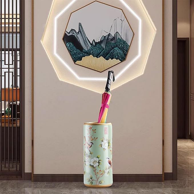 Ceramic Umbrella Stand Living Room Floor-Standing Freestanding Cane Chinese Umbrella Stand Multifunctional Painted Porcelain Vintage Ceramics Flower Vases for Home Office Entrance Indoor(B)