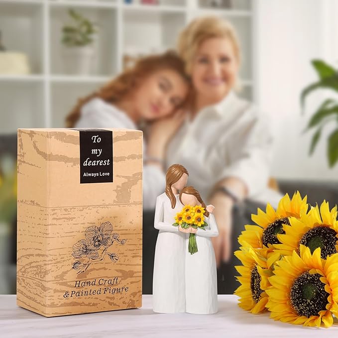 Sunflower Mother Daughter Figurines, Gifts for Mom from Daughter, Mother Daughter Gift Hand Painted Figure, Perfect for Mother's Day, Birthday, Thanksgiving and Christmas.
