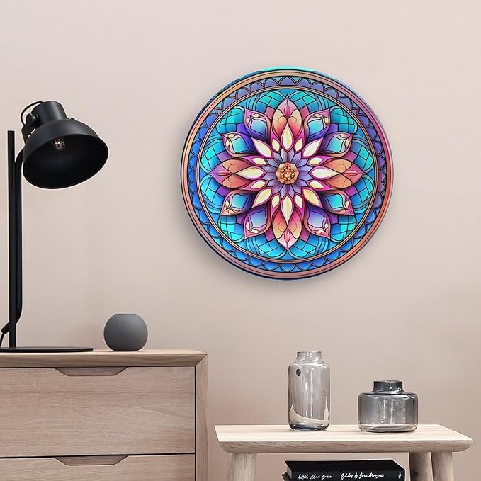 Decorative Plates, Morocco Floral Watercolor Stained Glass Print Ceramic Dinner Plate Home Wobble-Plate with Display Stand, Wall Hanging Decor for Kitchen Household 10 Inch, Gifts for Family Friends