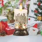 GenSwin Christmas Snow Globes with Music USB Rechargable Cable and Timer, 1 Pcs Christmas Music Box Lantern with Snowman and Snowdeer Scene for Christmas Indoor Centerpieces