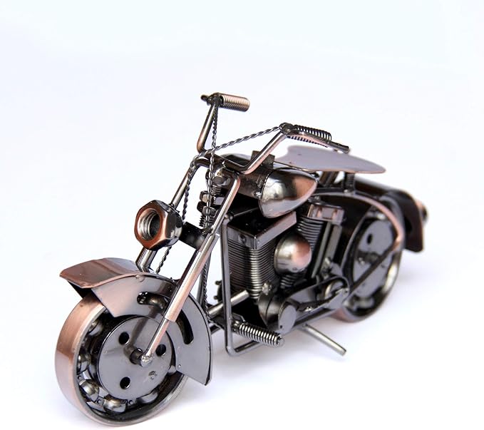 Trebisky Metal Motorcycle Sculpture (Copper Softail) – Vintage Scrap Art Desk Decor for Office & Home, Unique for Dad, Men, Father, or Biker Enthusiasts