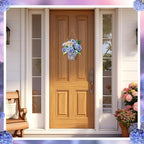 Barydat Summer Door Decorations Blue Hydrangea Wreaths Sign Flowers Floral Door Hanger Rustic Wooden Welcome Hanging Wreath Decorations for Summer Front Indoor Home Porch Wall Windows