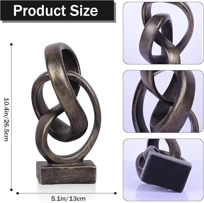 DOVDOV Abstract Bronze Rope Knot Statue, Geometric Decor, Living Room Coffee Table Bookshelf countertop Bronze Decor, Office Coffee Table entryway entryway Desktop Decor.
