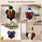 Rotating Hat Organizer for Baseball Caps, 3-Tier Merchandise Display & Tabletop Hat Organizer with Tray Holds 40+ Caps,Hat Stand for Vendor & Home Use in Bedroom, Closet, Dresser, Office