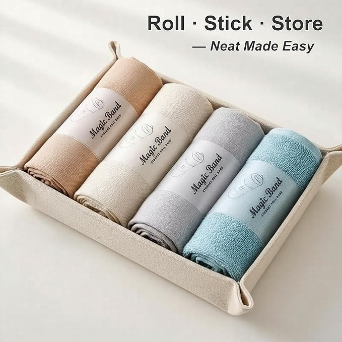 8 Pack Self-Adhesive Clothes Organizer Straps, Reusable Clothing Storage Bands for Shirts & Towels, Fabric-Safe Closet Organizer Straps for Drawer & Luggage Packing (Large)