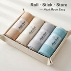 6 Pack Self-Adhesive Clothes Organizer Straps, Reusable Clothing Storage Bands for Shirts & Towels, Fabric-Safe Closet Organizer Straps for Drawer & Luggage Packing (Combo Pack, 2 Small+2 Medium+2 Large)