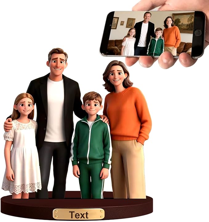 Personalized 3D Effect Family Figurine Custom Cartoon Photo Desktop Ornament Home Office Bedside Table Decoration From Your Photos Office Desk Photo Frame Gift'S For Husband And Wife (Family cartoon)