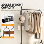 Heavy Duty Double-Layer Garment Rack with Lockable Casters, 200LBS Capacity Carbon Steel Free-Standing Clothes Rack for Bedroom, Entryway, Living Room, Laundry Room