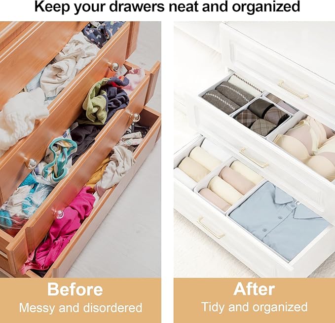 16 Pack Drawer Organizer Clothes, Foldable Fabric Dresser Organizer Closet Organizers and Storage Box for Underwear,Folded Clothes,Baby Clothing,Socks,Bra,Towels,Ties(White)