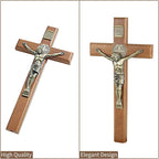 ACHIBANG 10.7" Wooden Standing Crucifix, Two-Way Catholic Jesus Cross Stand for Wall or Tabletop, Solid Faith Decor for Home