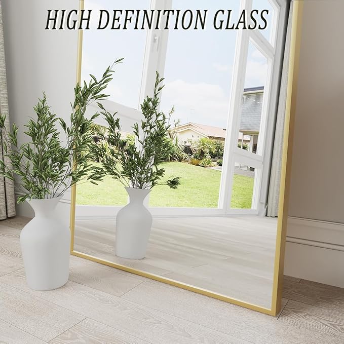 Dewfig Arched Gold Full Length Mirror, 57"X20" Large Floor Mirrors, Full Body Mirror for Leaning or Hanging, Standing Mirrors for Bedroom, Living Room,Dressing Room, Aluminum Alloy Frame, Gold