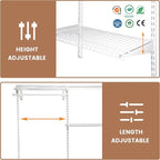 5-8 Ft Closet Organizer System, White Adjustable Custom Metal Wire Shelving Wall Mounted, Expandable Organization and Storage Shelf Kit with Hanging Rods
