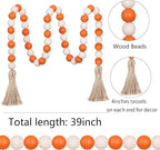 Meplait Fall Wood Bead Garland, 39in Farmhouse Beads with Tassels Halloween Tiered Tray Decor Decorative Beads Home Decor（Orange & Natural）