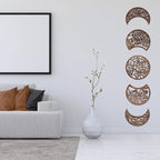 Jetec 5 Pcs Moon Phase Wall Art Decor Wall Pediments Hanging Wooden Phase Spiritual Bedroom Nordic Boho Lunar Aesthetic Art for Living Room Dorm Apartment Ornament(Brown,10.6 Inch,Botanical)