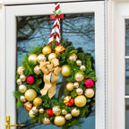 2 Pack Wreath Hangers for Front Door,Christmas Decoration Metal Over The Door Wreath Hanger Ornament,Candy Cane Wreath Hanger