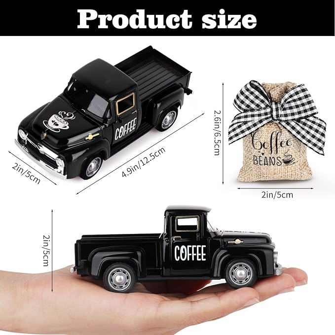 Hooqict Coffee Decor for Coffee Bar Metal Truck with Coffee Beans Burlap Sack for Farmhouse Kitchen Decor Coffee Station Home Coffee Bar Accessories Vintage Pickup Coffee Shop Decor