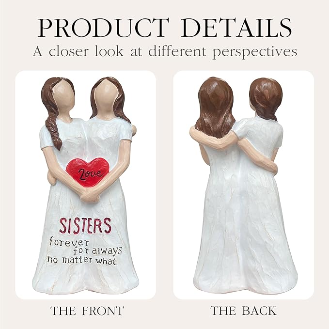 Sisters Gift from Sister - Sister Figurine for Women, Best Friends, Sister-in-Law - Friendship Gift for Christmas, Birthday & Mothers Day, Sculpted Hand-Painted Resin Statue