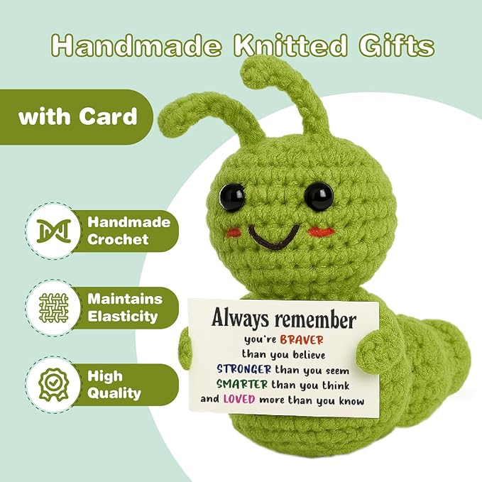 Mini Inspirational Positive Caterpillar, Always Remember You’re Braver Loved Gift, Crochet Caterpillar Gifts for Coworker Teacher Friend Kid Home & Office Desk Decor
