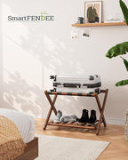 Luggage Racks Set of 2, Fully Assembled Suitcase Stand with Shoe Shelf, Foldable Bamboo Luggage Rack for Guest Room, Bedroom, Hotel, Walnut