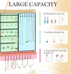Hanging Jewelry Organizer, 5-Tier Wall Earring Holder with Wooden Ring Groove, Jewelry Rack Wall Mounted for Earrings, Necklaces, Bracelets and Rings, Jewelry Holder Stand, Black