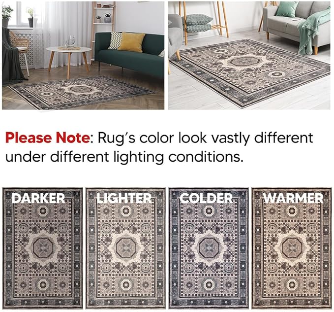 Keen Home Design 3x5 Rug - Machine Washable Entry Rug with Non-Slip Backing, Ideal for Enteryway, Kitchen, Bathroom, Laundry Room - Vintage, Easy Clean, Durable, Low Pile Rug - (3' x 5')