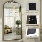 Dewfig Arched Full Length Mirror, 71"x28" Full Body Mirrors with Carved, Floor Mirror for HomeDecor, Standing/Halling Large Wall Mirror for Bedroom, Living Room, Cloakroom, Bronze, Retro Style