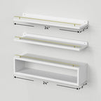 WOPITUES Floating Shelves for Wall 24 inch with Cube Shelf, Wall Shelves with Metal Rail for Decor, Bathroom Organizers and Storage, Over Toilet Shelves for Bathroom, Toilet Paper-White&Gold