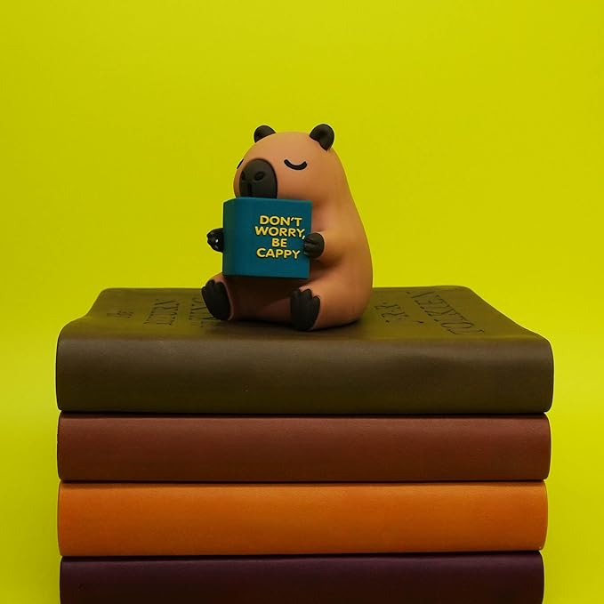 Little Readers – Cute Figurines for Bookshelves, Desks, Terrariums & Home Decor – Book-Loving Animal Statues - Capybara