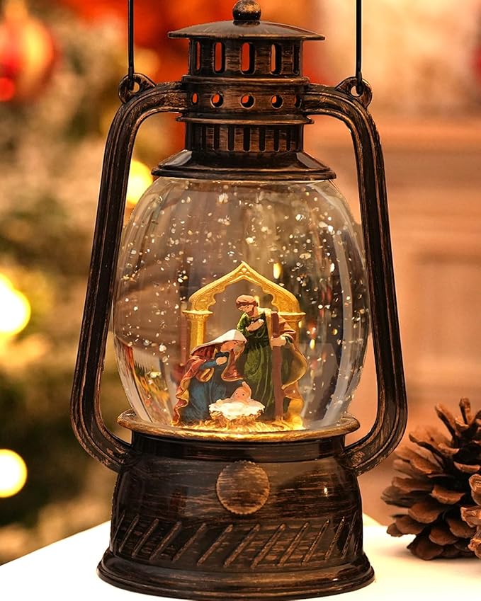 Christmas Decorations Nativity Snow Globe,Musical Christmas Snow Globes Light Up Glitter 6H Timer Nativity Scene Religious Decor Gifts