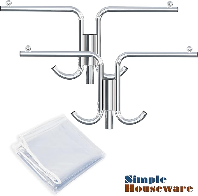 Simple Houseware Industrial Grade Z-Base Garment Rack, 500lb Load with 62" Extra Long bar w/Clear Cover and Tube Bracket