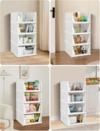4 Pack Closet Organizer System, Stackable Plastic Clothes Storage Basket, Stackable, Foldable Organizers for Wardrobe Clothes Organizer Suitable for Bedrooms Bathrooms Kitchen Living Rooms Office Dorm