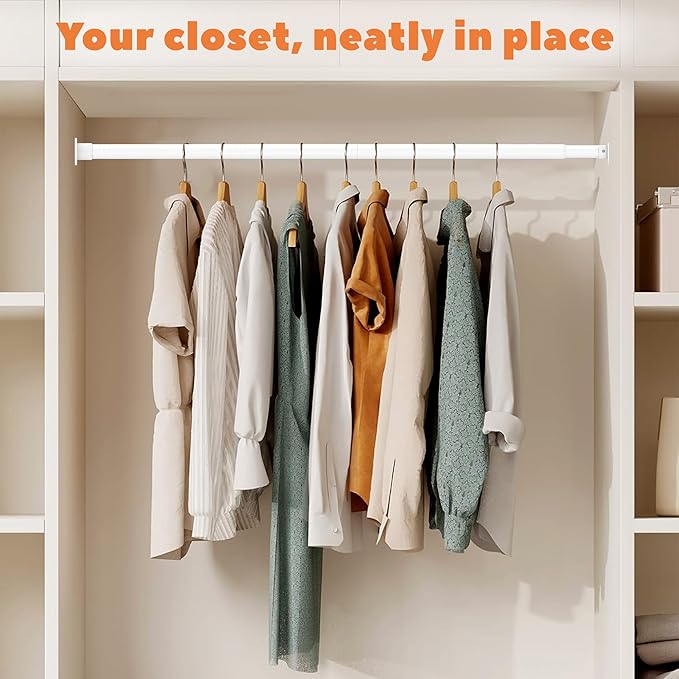 Closet Rod 30-51 Inches, Adjustable Heavy Duty Metal White Closet Rods for Hanging Clothes 1.3 Inches Diameter for Wardrobes Laundry