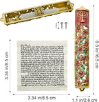 Mezuzah with Scroll for Door, Enamel&Zinc Alloy Blessing Mezuzah Case for Door, Colored Painted Mezuzha Scroll Kosher for Jewish Gifts/Jewish Decor, Christmas (Red and Gold, 1.1x6.49 in)