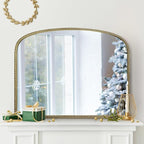 Antique Gold Arched Wall Mirror - 36"x28" with Metal Beaded Frame | Decorative Accent Mirror for Fireplace, Bedroom, Living Room, Dresser, Mantle
