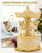 Carousel Horse Music Box, Vintage Gold Ivory Rotating Carousel Decor with Wind Up Musical Movement, Luxury Christmas Tabletop Decoration Gift for Women Mom Couples Kids