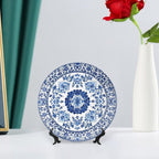 Blue Ceramic Decorative Plate, Blue And White Pottery Decorative Dish with Stand, Chinese Blue And White Porcelain Bone China Decorative Plates Art Porcelain Plate for Living Room Hallway Table Decor