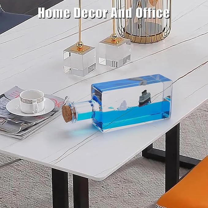 Unsinkable Boat Anime Pirate Ship in a Bottle Box, Cruise Ship Fluid Drift Bottle Non Sinking Ship Model Decorations Desk Decor Ornaments for Boys Girls Fans Gifts (Blue-a)