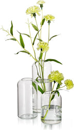 Glass Bud Vases for Flowers - Hewory Blown Modern Small Glass Vases for Centerpieces Set of 3, Mini Clear Bulk Flower Vases for Wedding Party Events Home Decor Floral Arrangements (Not Include Flower)