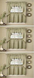 Sweet Home Collection Opaque Rib Cord Kitchen Curtains Swag Pair, Ribcord Sage (Pack of 3)